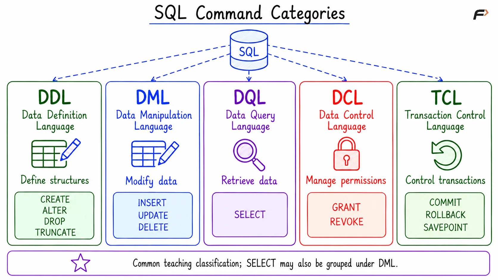 SQL command categories