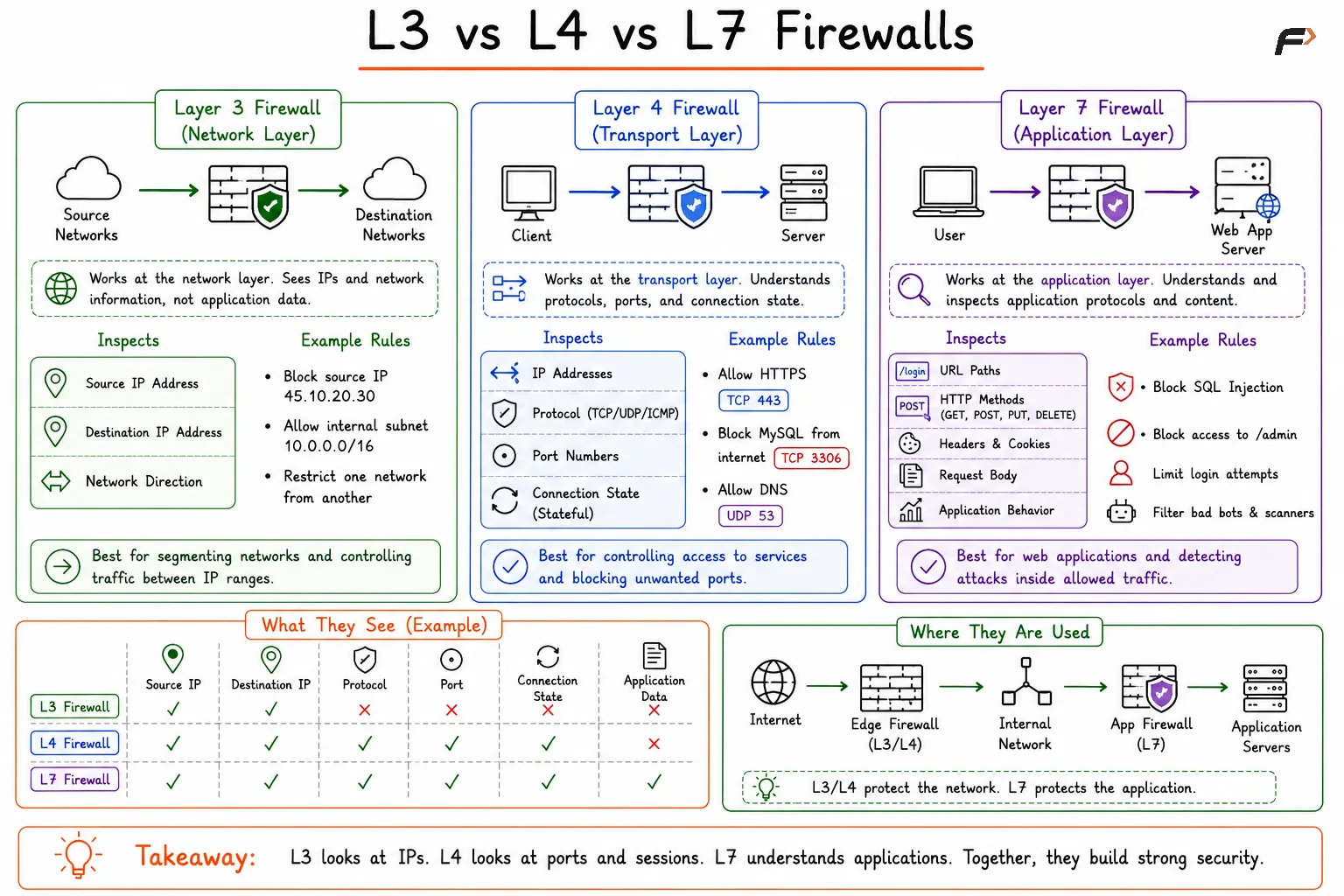 Firewalls Comparison: Layer 3, 4 and 7
