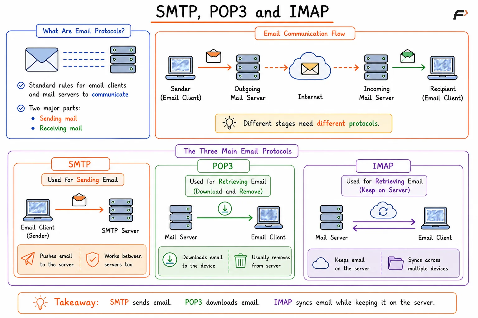 SMTP, POP3 and IMAP