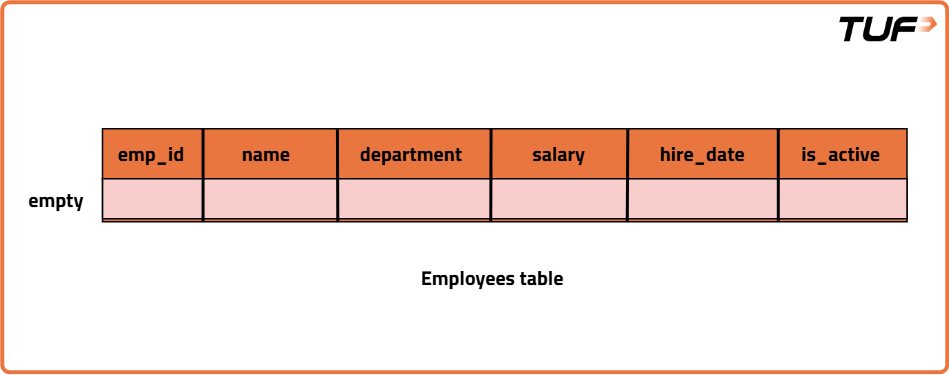 Employees table after DELETE — empty but structure remains